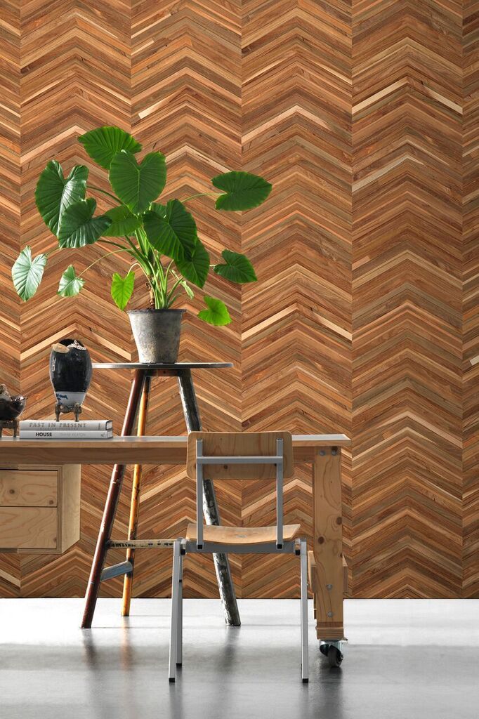 Timber Strips Wallpaper Teak On Chevron
