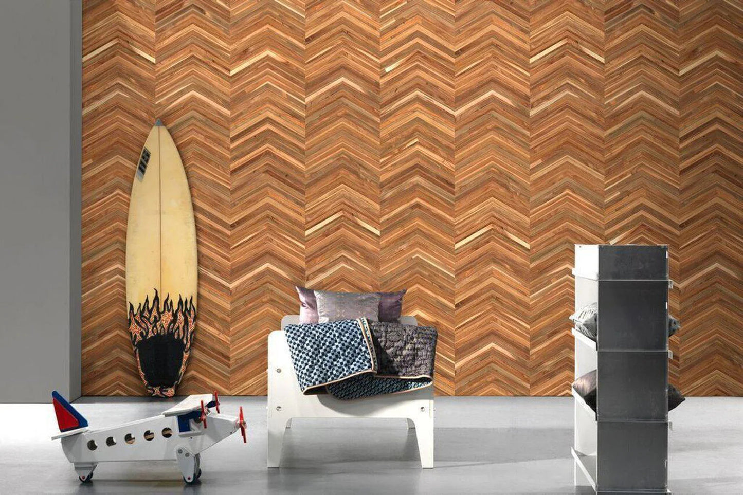 Timber Strips Wallpaper Teak On Chevron